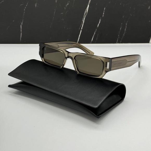 NEW SL660 003 SAINT LAURENT BROWN GREY SQUARE SL 660 003 UNISEX SUNGLASSES - Picture 1 of 10